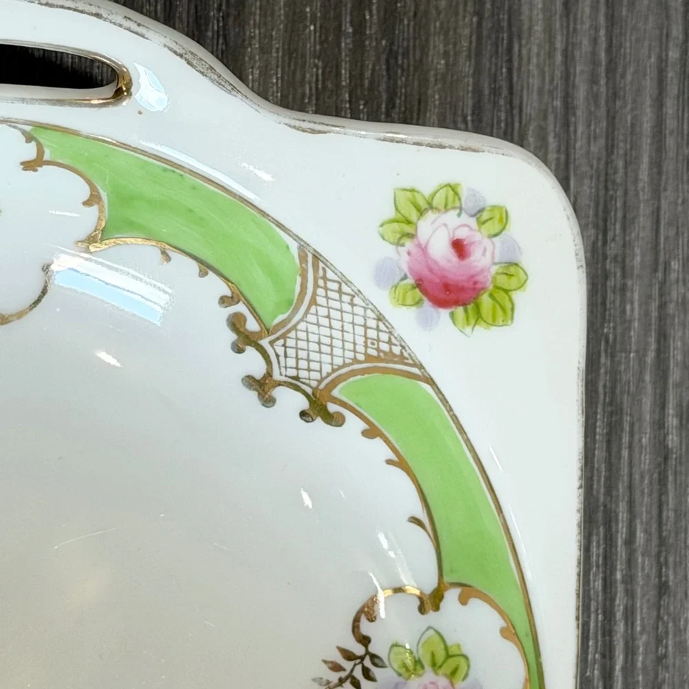 Antique Nippon Hand Painted Porcelain Handled‎ Bowl Floral Pink Rose Gold Gilt